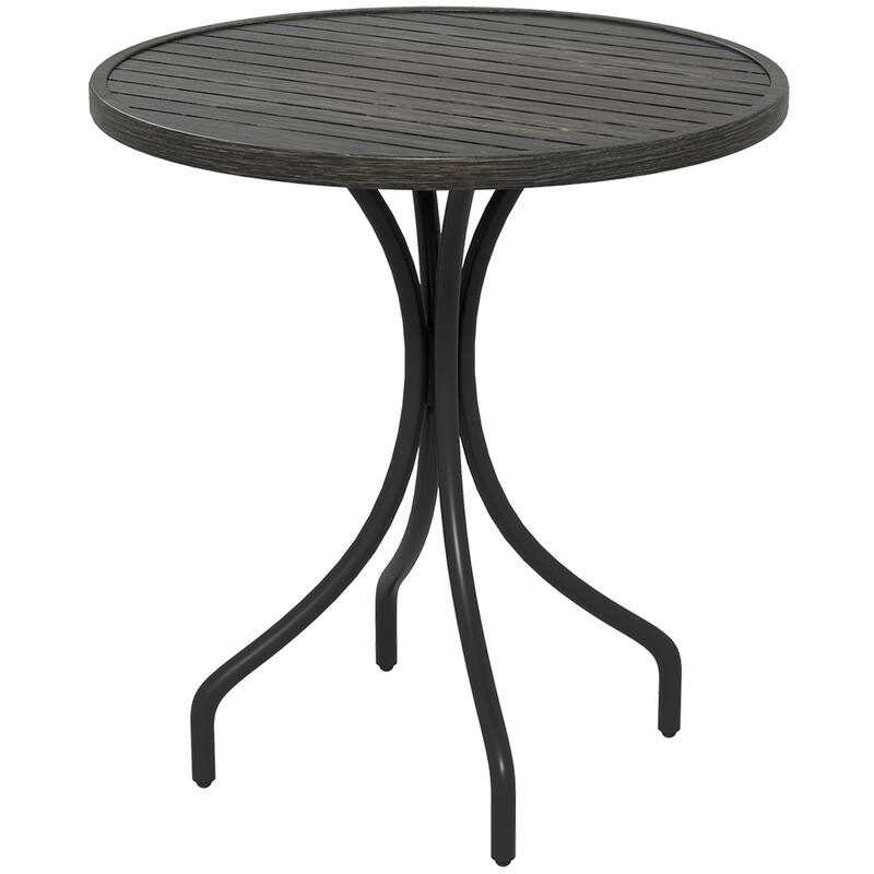Outsunny Outdoor Side Table, 26" Round Patio Table with Steel Frame and Slat Tabletop for Garden