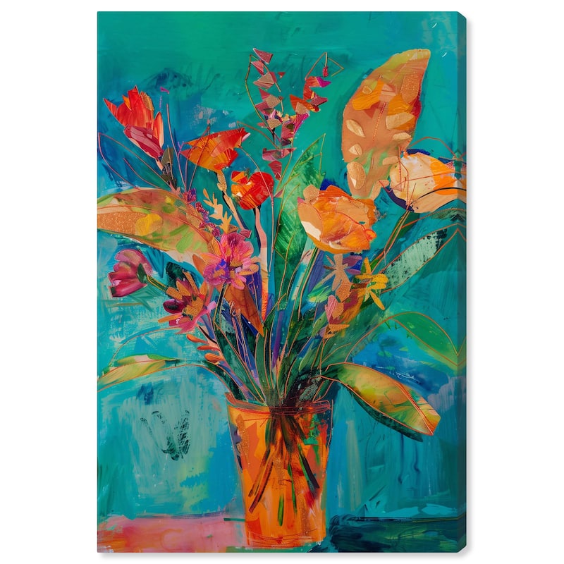 Art Remedy Bold And Bright Flower Vase Gallery Wrapped Flowers In Vase Paintings - 10 x 15