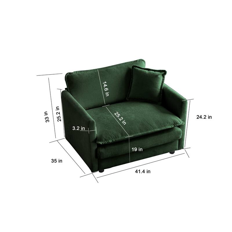 5-Seat Chenille Living Room Sofa Set (3-Seater + 2 Accent Chairs) with Round Arms & Solid Wood Frame