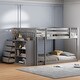 preview thumbnail 31 of 58, Wooden Floor Bunk Bed Frame with Storage Drawers, 3 Shelves, Full-length Guardrail and Reversible Ladder for Kids, Teens Gray - Full