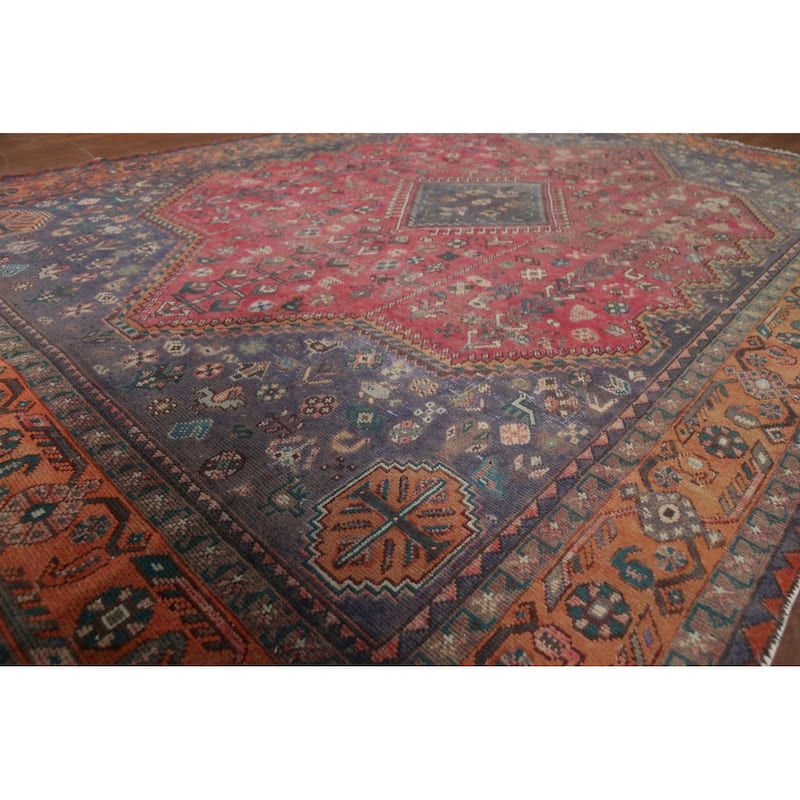Geometric Joshaghan Persian Vintage Rug Hand-Knotted Wool Carpet - 6'7"x 9'10"