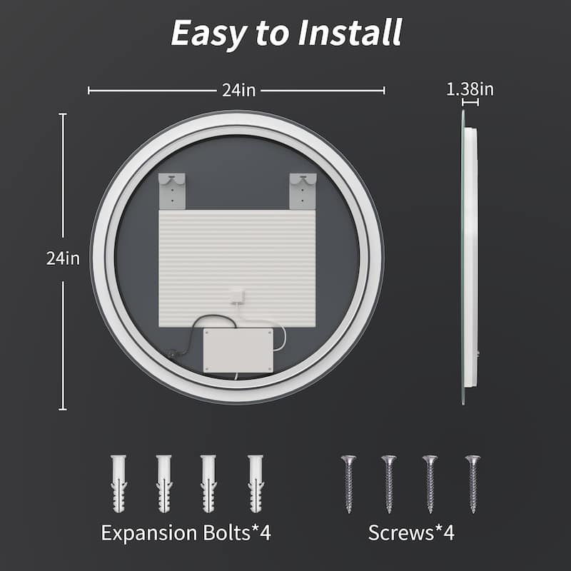 Circular LED Anti-Fog Mirror for Bathroom, Three-Color Lighting Adjustable