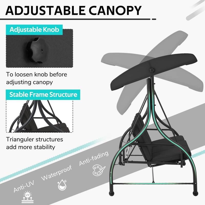 3-Seat Metal Patio Swing, Outdoor Porch Swing Glider with Cushions