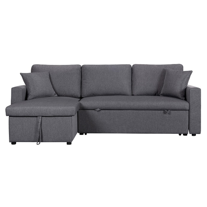 Paisley Linen Fabric Reversible Sleeper Sectional Sofa with Storage Chaise