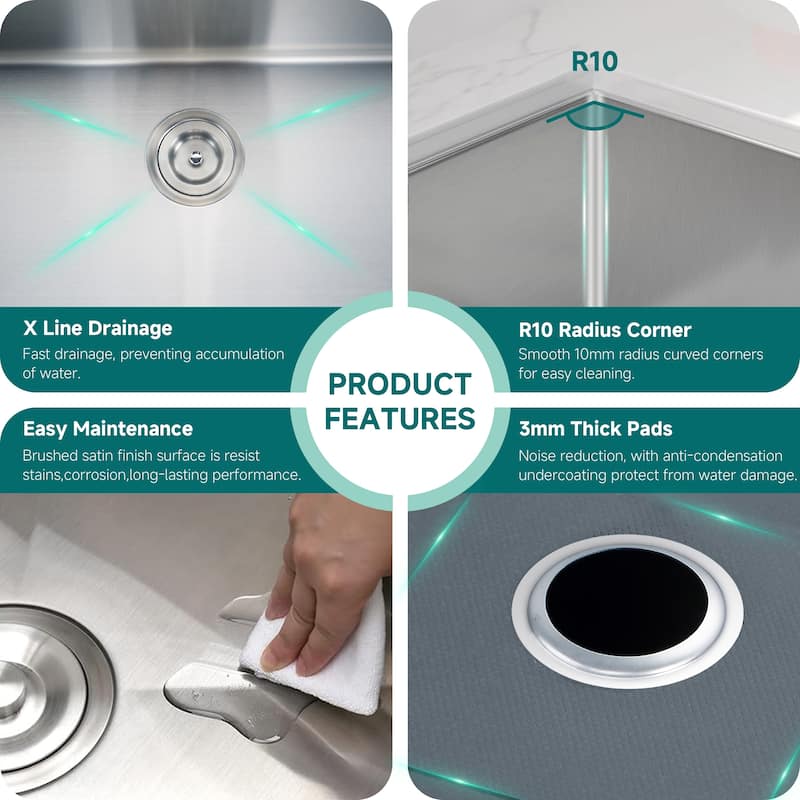 CB HOME 32" x 19'' Undermount Double Bowl Kitchen Sink, Drop-in & Top mount 50/50 Stainless Steel Kitchen Sink - 32''x19''x10''