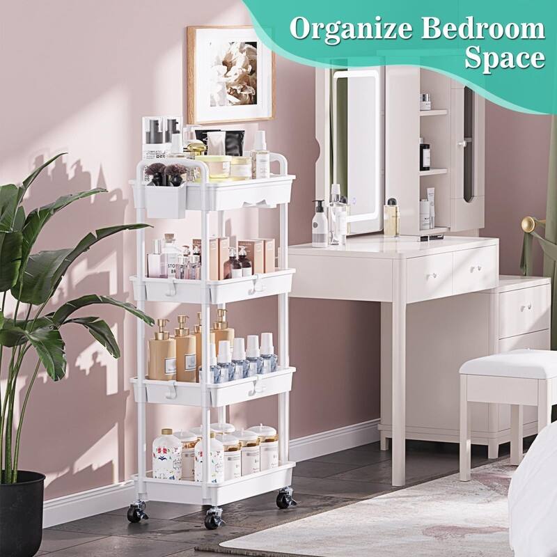 4 Tier Rolling Utility Cart with Drawer - 14.9"D x 10.6"W x 41.7"H