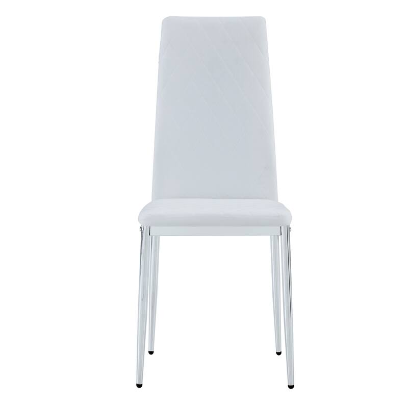 Leather Dining Table Chair Set of 6, High Back Dining Chair, Grid Armless Lounge Chair, Office Chair with C-Shaped Metal Legs
