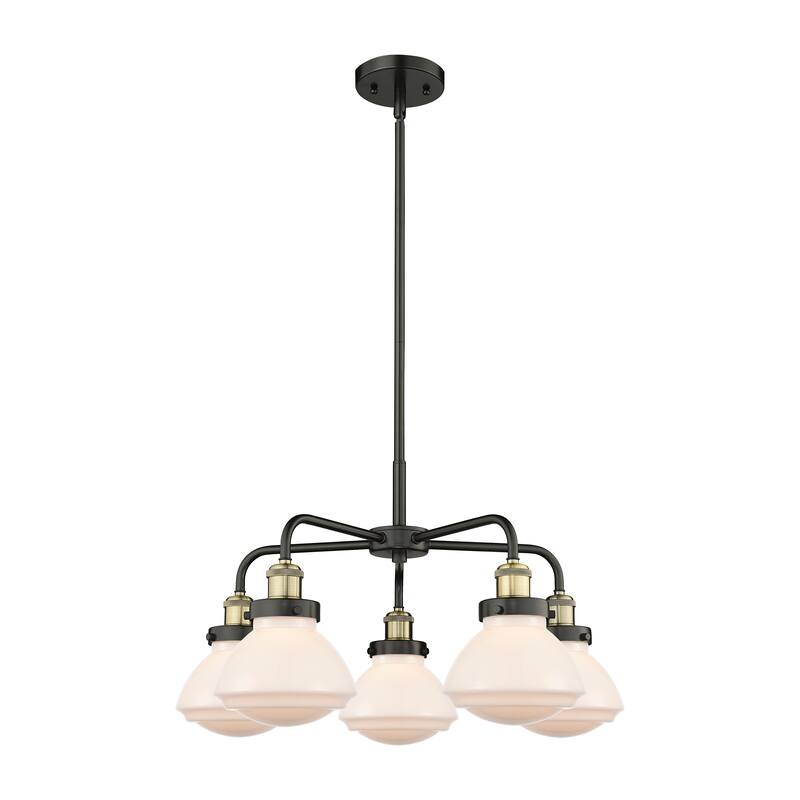 Innovations Lighting Olean - 5 Light 25" Stem Hung Chandelier - Matte White/Black Antique Brass