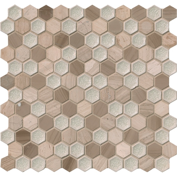 MSI SMOT-SGLSGG-8MM 11-13/16" x 11-5/8" Hexagon Mosaic Sheet - Varied Glass and Stone Visual - Sold by Carton (9.5 SF/Carton)