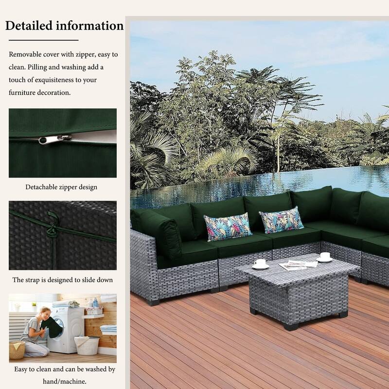 14pcs Outdoor Couch Cushions,4" Waterproof Sectional Rattan Conversation Set Cushions(Only Cushions+Covers,No Sofa) - 14PCS