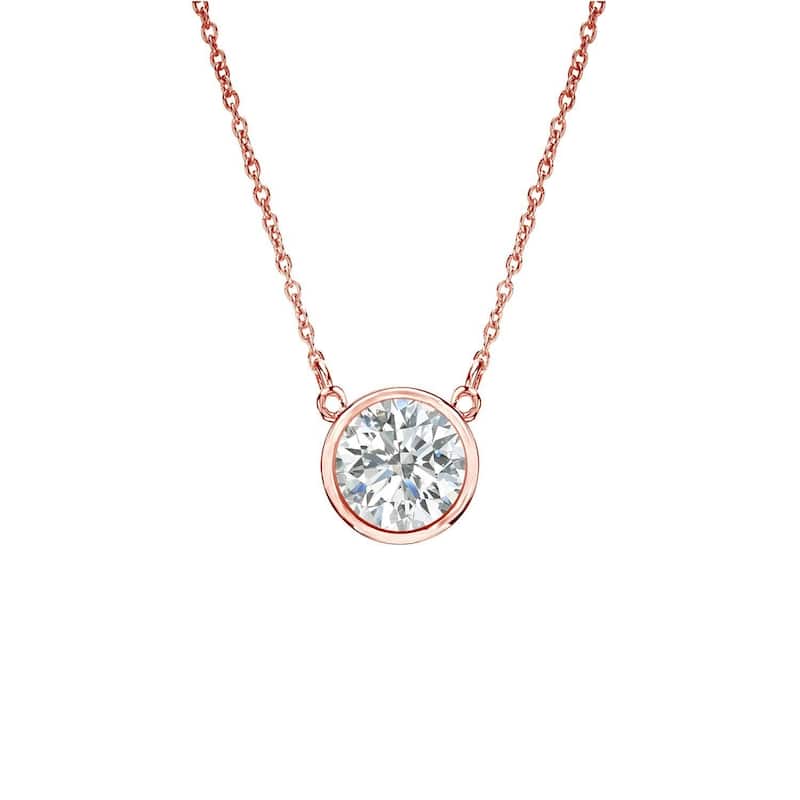 Auriya 1/4ctw Round Solitaire Diamond Necklace 14k Gold Bezel-set - 4mm (I-J, SI2-SI3)
