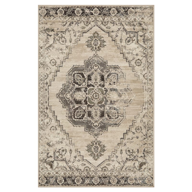 Superior Stretson Modern Farmhouse Medallion Slate Indoor Area Rug