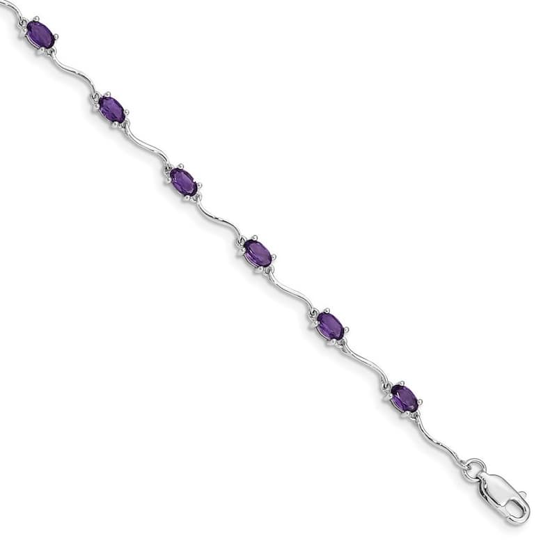 Curata 925 Sterling Silver Polished Lobster Claw Closure Amethyst Bracelet