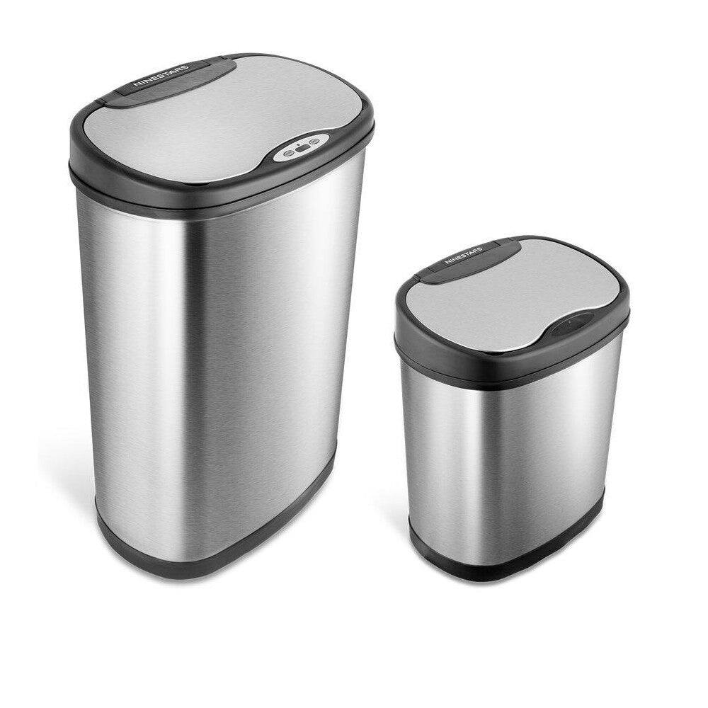 NineStars Stainless Steel Motion Sensor Trash Can Combo 13 Gal. & 3 Gal. CB-DZT-50-13/12-13