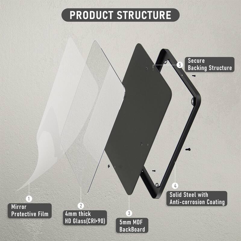 Wall Mirror Vanity Mirror Bathroom Mirror with Round Corner (1 Piece)