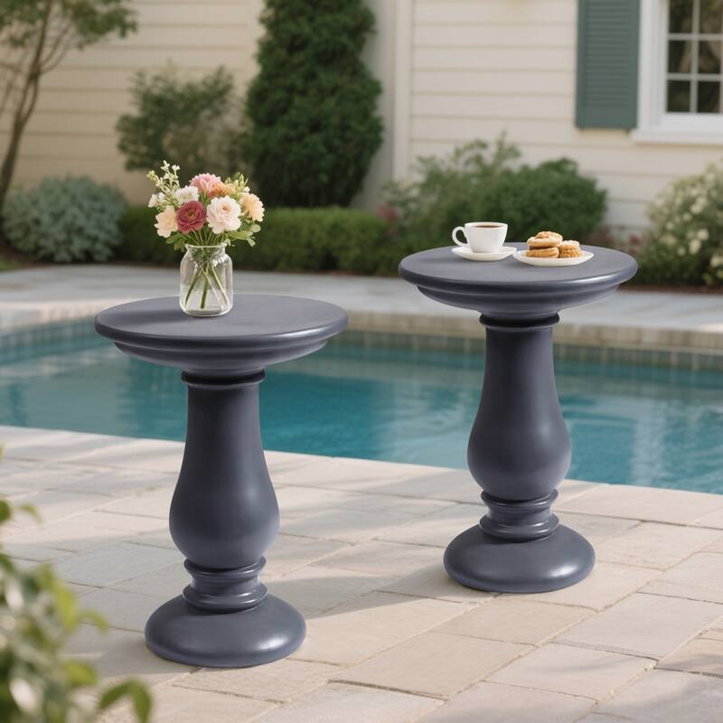 16 in. Magnesium Oxide Outdoor/Indoor Round Side Tables (Set of 2) - Grey