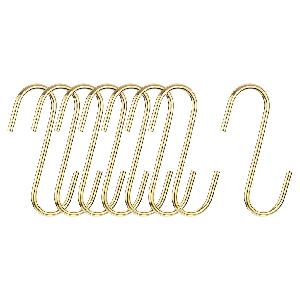S Hanging Hooks, 5inch(120mm) Extra Long Steel Hanger, Gold Tone, 8Pcs - Gold Tone