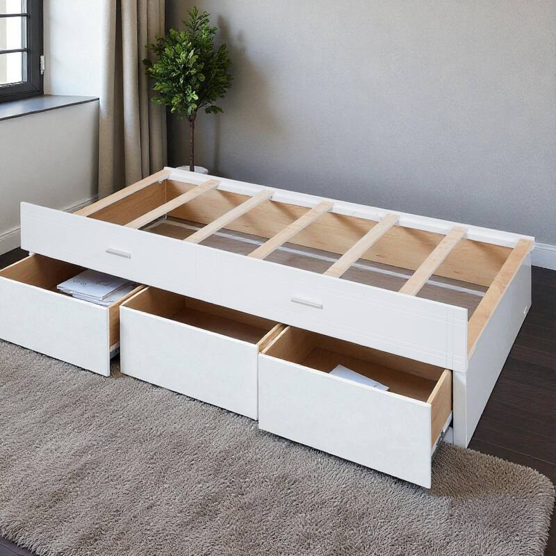 Full Over Full Bunk Bed with Twin Trundle and Storage Staircase, Solid Wood Frame, Space-Saving Design