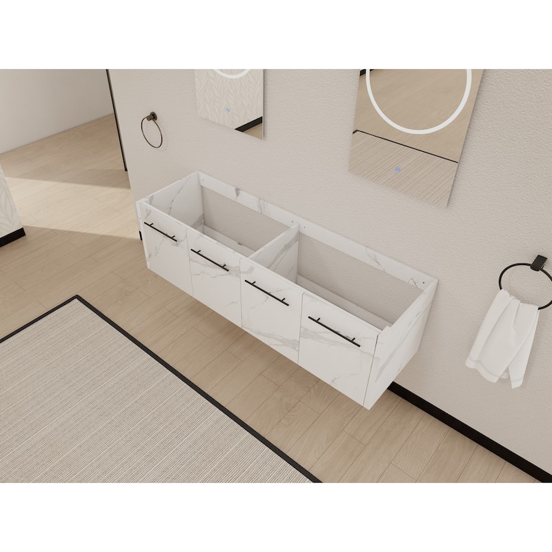 Modern 60 Inch Wall-Mounted Bathroom Vanity Base with Soft-Close Doors, No Sink Included