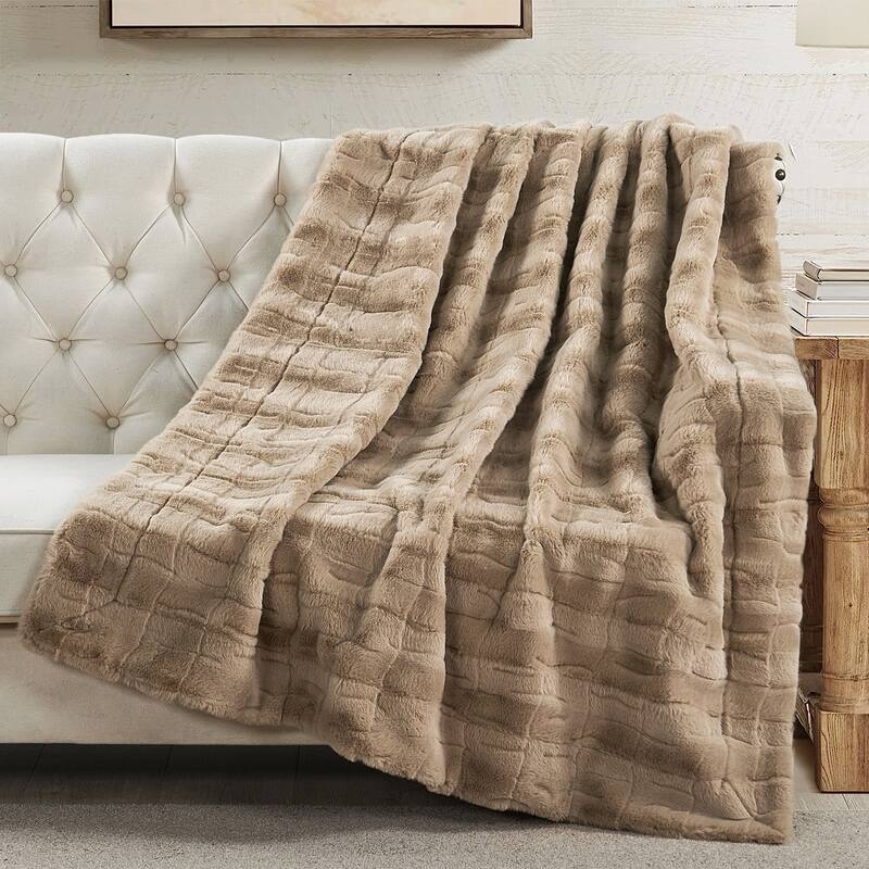 Home Soft Things Stylish FauxFur Throw Soft Fluffy Warm Blanket - 50" x 60" - Light Taupe