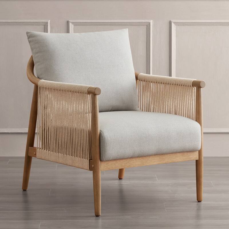 Lynn Accent Chair with Braid Wood Arm - Single - Light Grey