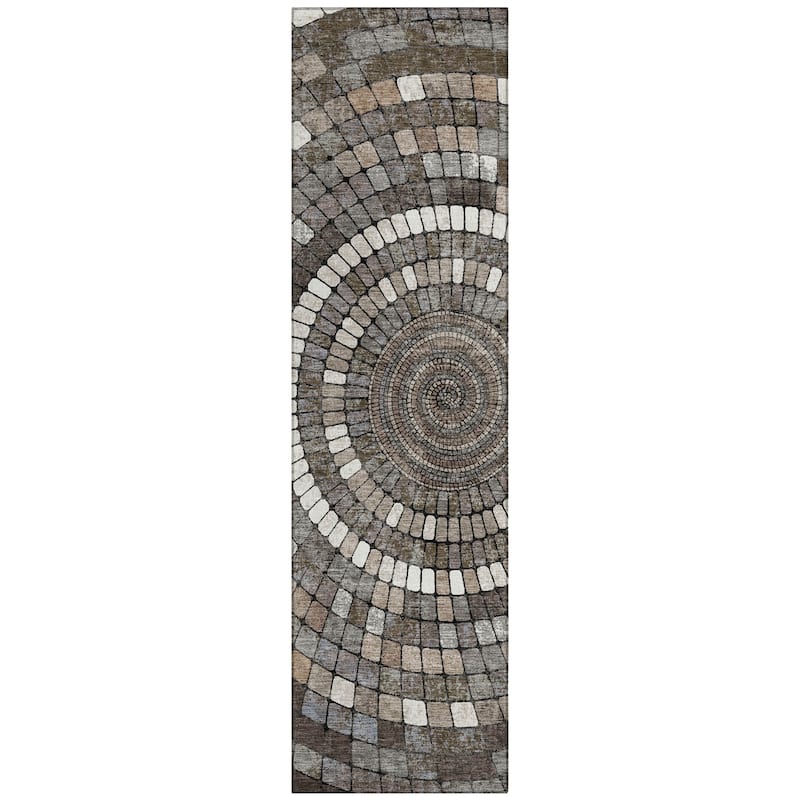 Machine Washable Indoor/Outdoor Contemporary Pinwheel Chantille Rug