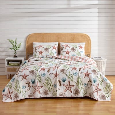 Premium Watercolor Sea Life Microfiber Quilt Set With Shams