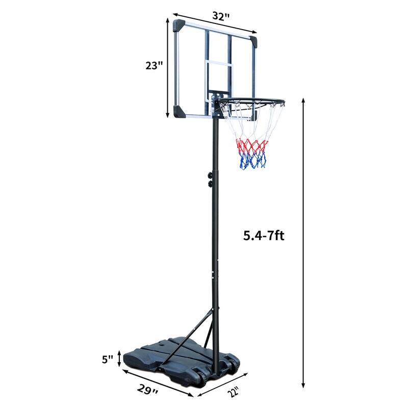 5.4ft-7ft Adjustable Height Portable Basketball Hoop Stand with Wheels