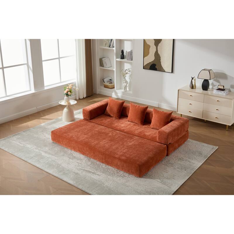 Queen Foldable Sofa Bed, 6-in-1 Convertible Sleeper Sofa with Mattress, Chaise Lounge Loveseat with Removable Cover