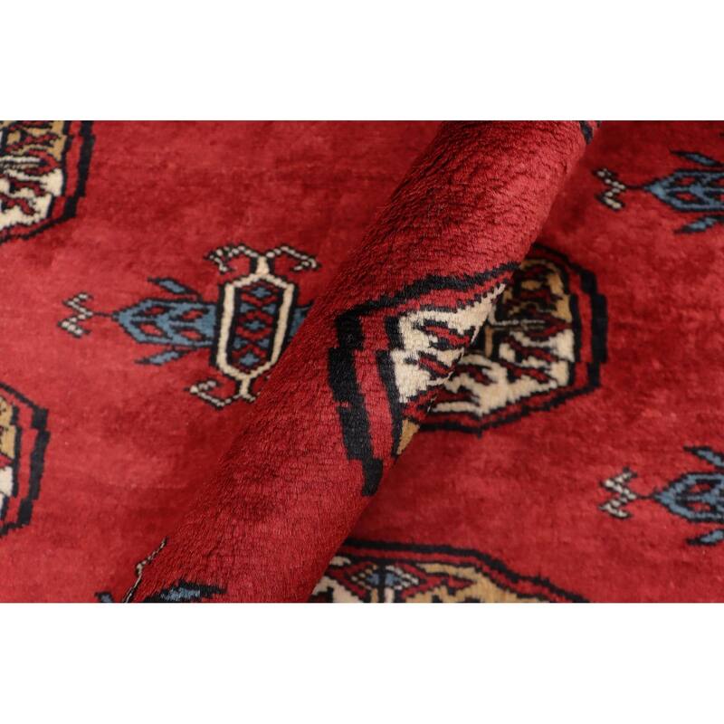 Rustic Bokhara Paola Red Blue Hand Knotted Rug - 4'1'' x 6'0''