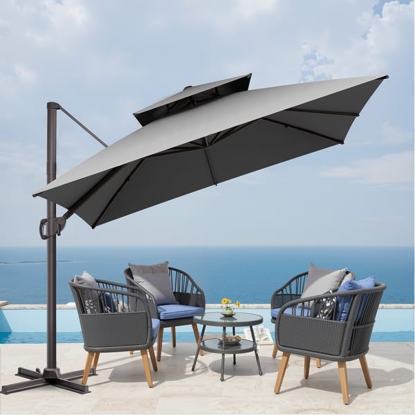VredHom Double Top 10x10 FT Square Patio Aluminum Cantilever Umbrella with Cross Stand - On Sale - Bed Bath & Beyond - 35642139 VredHom Double Top 10x10 FT Square Patio Aluminum Cantilever Umbrella with Cross Stand - On Sale - Bed Bath & Beyond - 35642139