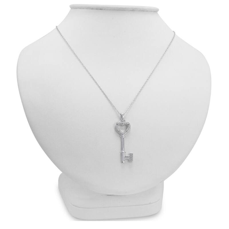 Diamond Key To Hear Heart Pendant Necklace in Sterling Silver 18 inch