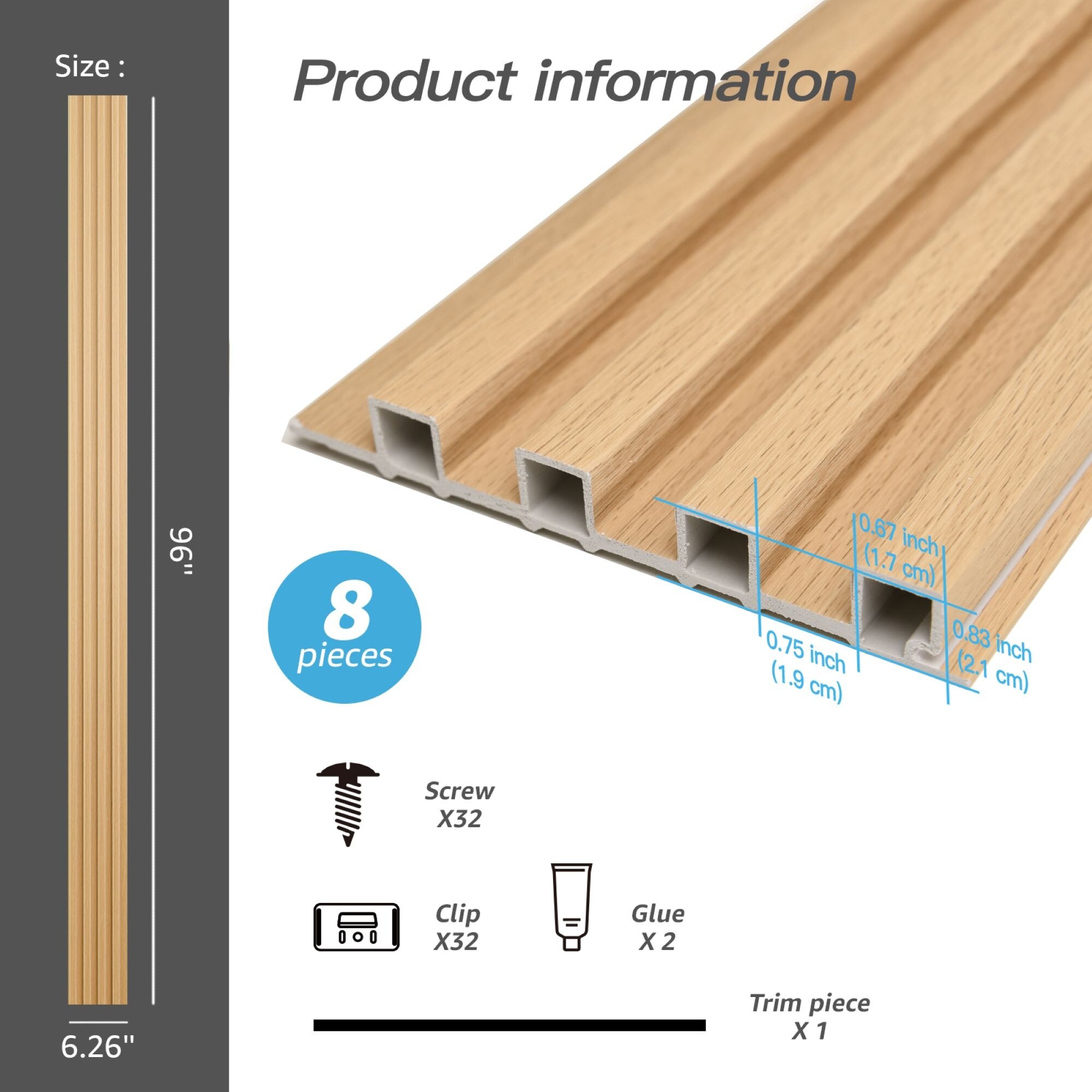 Art3d 96'' x 6'' Slat Wall Panels,WPC Acoustic Wall Paneling, 8pcs