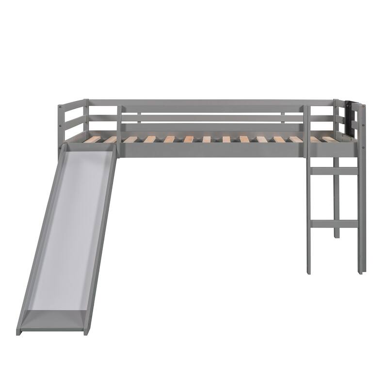 Twin Loft Bed with Slide, Chalkboard & Ladder, Solid Wood, Fun Kids Bed