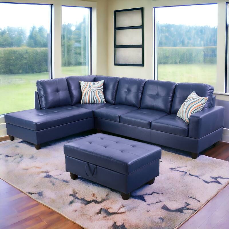 KISRAIS 103" Wide 3-Piece Vegan Leather Sectional Sofa Set - 103.5"W*74.5"D*35"H
