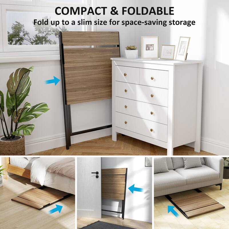 Folding Desk with Monitor Shelf Compact Space Saving Workstation Sturdy Steel Frame Easy Assembly