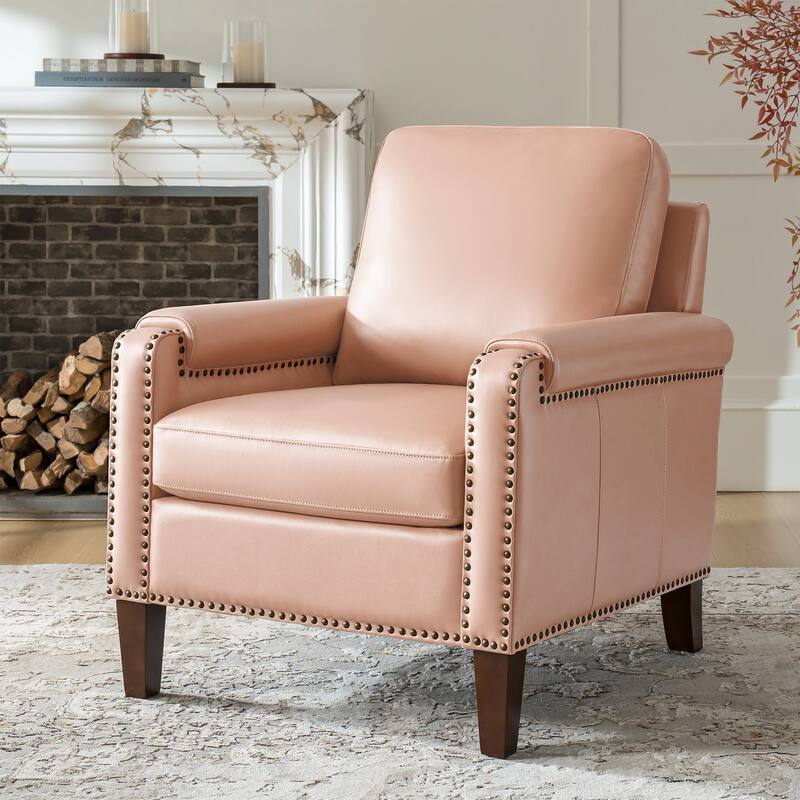 Kunz Transitional Genuine Leather Armchair with Removable Cushion and Nailhead Trims by HULALA HOME