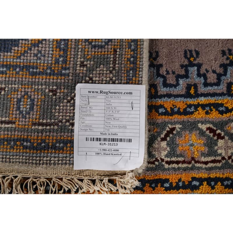 Geometric Viss Indian Accent Rug Handmade Foyer Wool Carpet - 3'0"x 5'3"