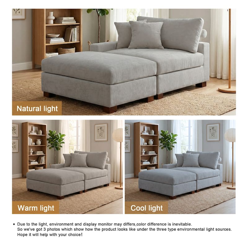 Oversized Chenille Modular Armchair And Ottoman Set Living Room Set