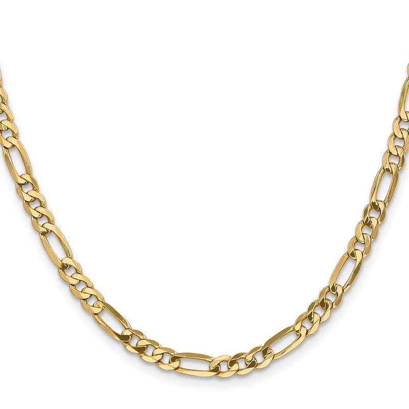 Curata 14k Yellow Gold Solid Polished Lobster Claw Closure 4.7mm Flat Figaro Chain Bracelet - 8 Inch - Lobster Claw