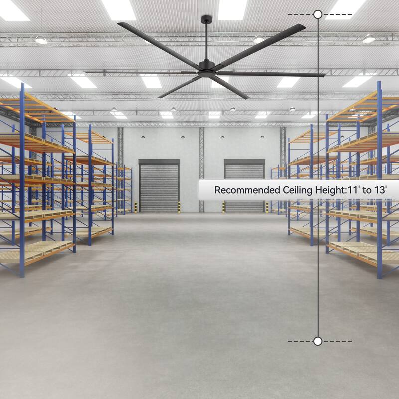 96"/120" HVLS Industrial Ceiling Fan Ceiling Fan without Light with Remote (6/8-Aluminum Blades)
