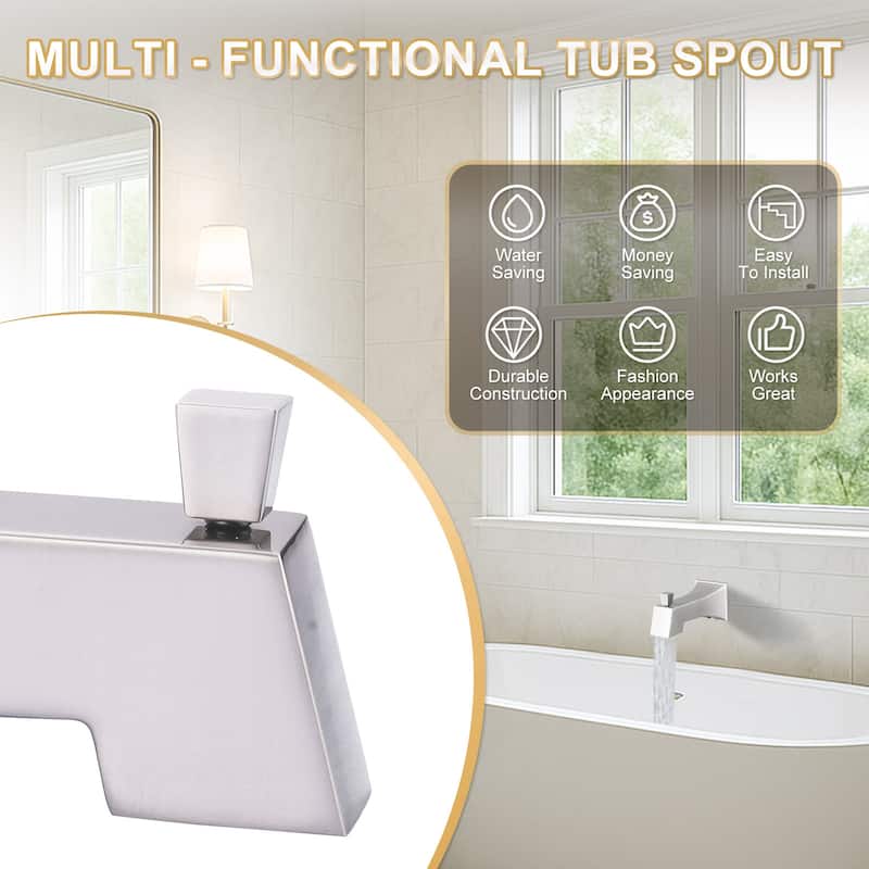 WOWOW Integrated Diverter Square Bathtub Spout in Modern