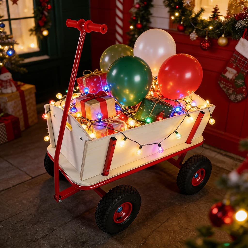 Four-Wheel Wooden Carriage - 260lb Capacity Children's Outdoor Stroller & Garden Cart