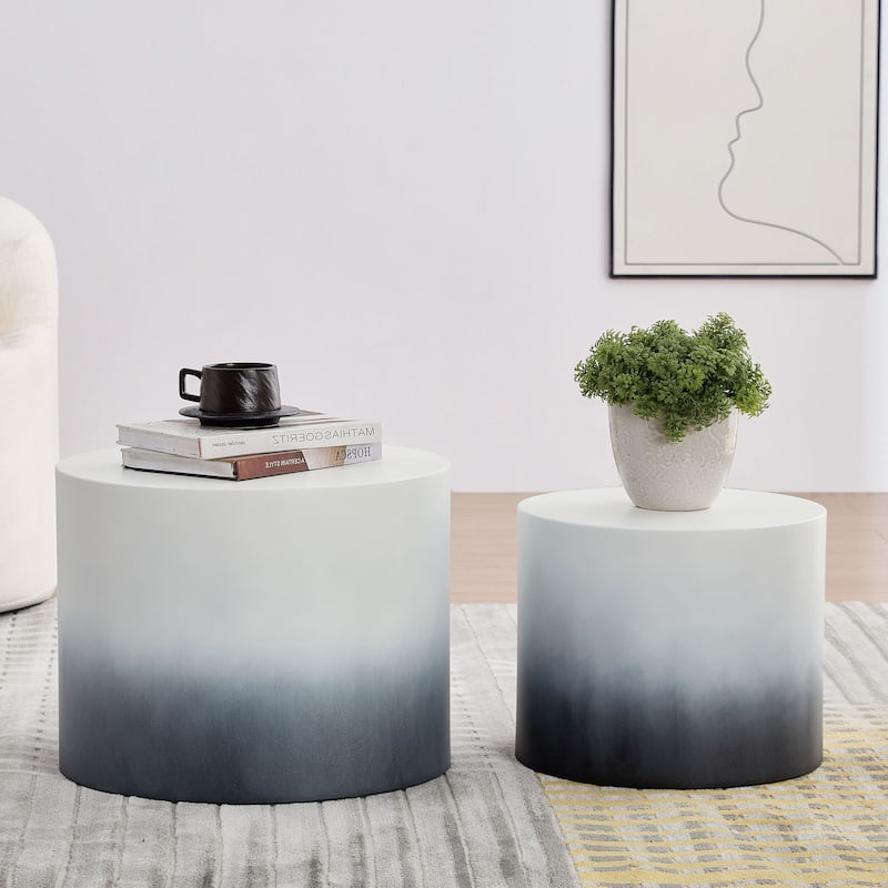 Round MDF with Veneer Side Table Coffee Table Nesting Table set of 2