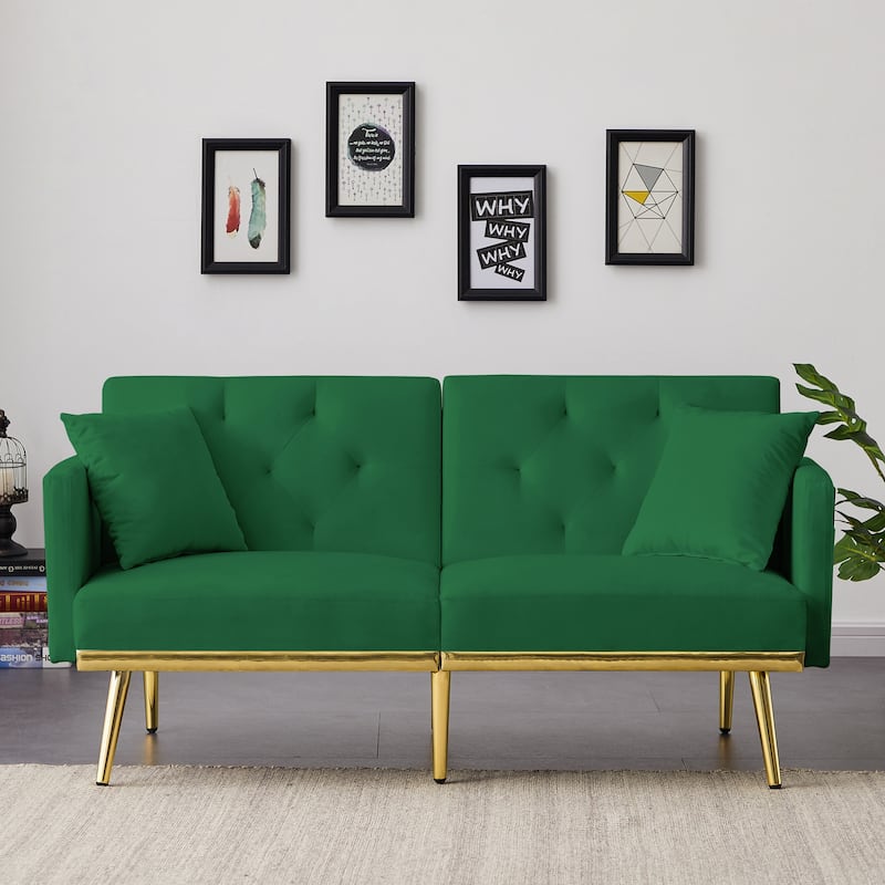 MidCentury Modern Velvet Padded Sofa Bed Seat Convertible Futon Loveseat Sleeper Sofa with
