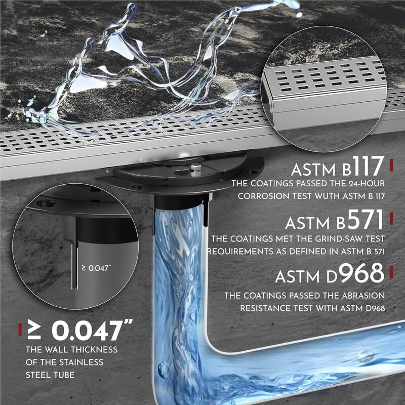 24-Inch Linear Shower Floor Drain, Square Hole Grate - 24 inch