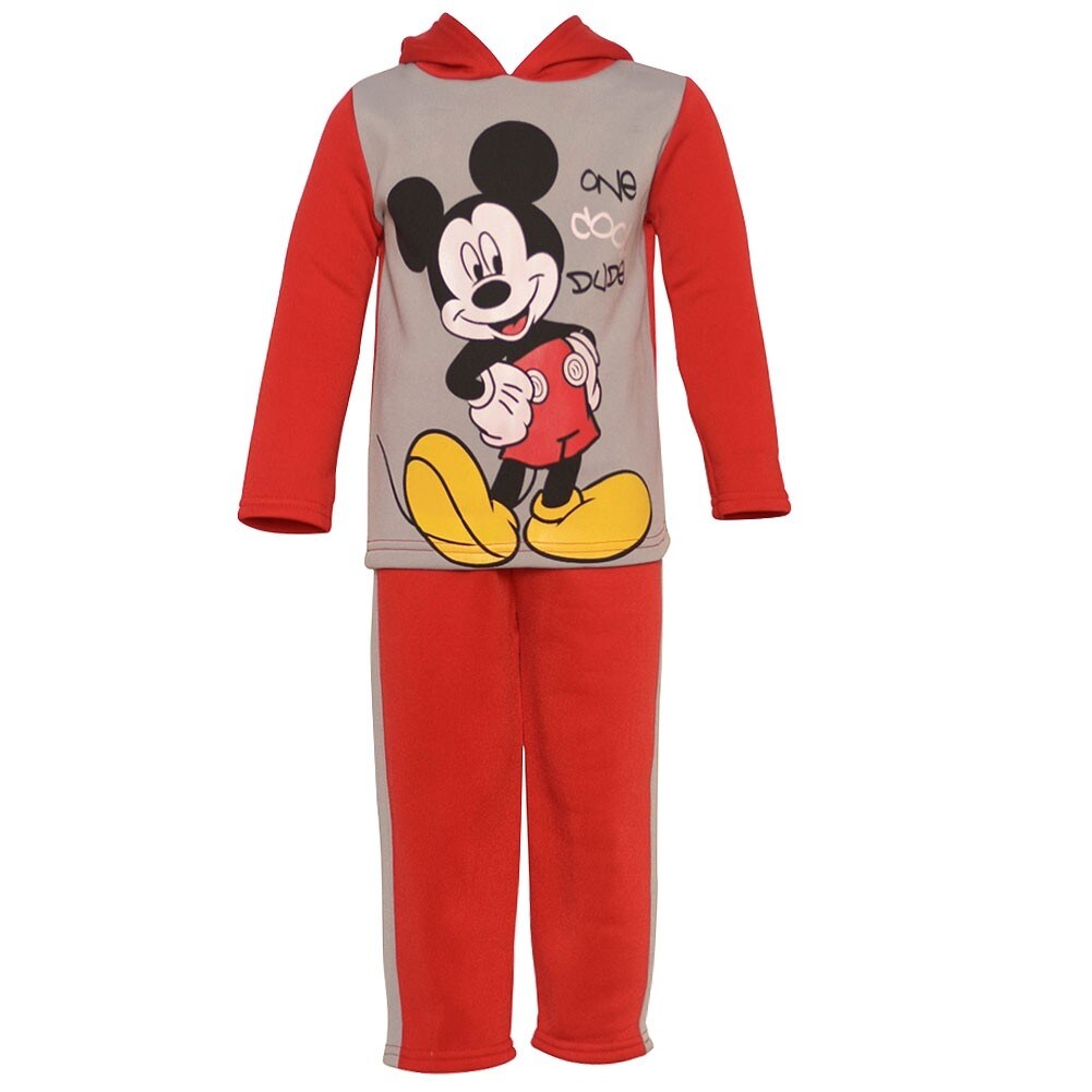 Disney Baby Boys Red Mickey Mouse Print Hooded Top Pants Outfit 12 24m Overstock