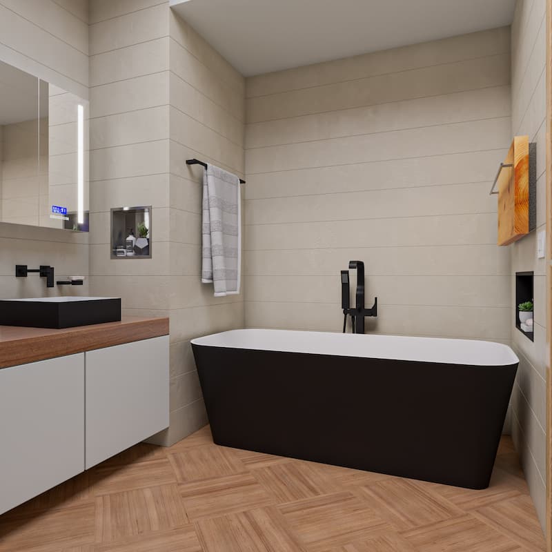 ALFI brand 67" Black & White Matte Rectangular Solid Surface Resin Soaking Bathtub