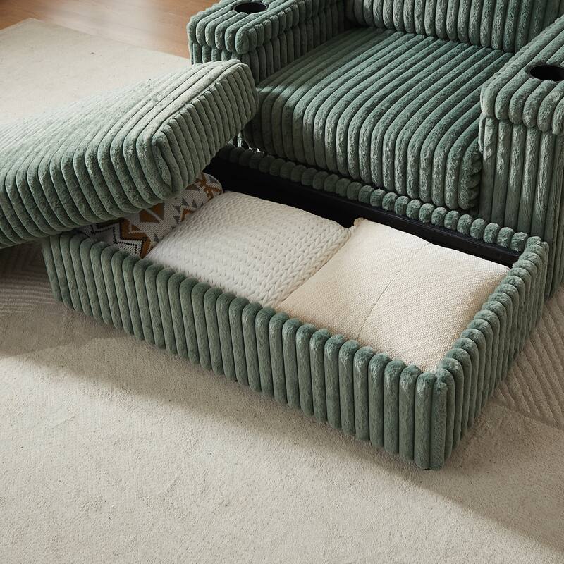 42.5-inch Corduroy single recliner with backrest pillow, cup holder design, storage footrest, comfortable sofa-deep-seated