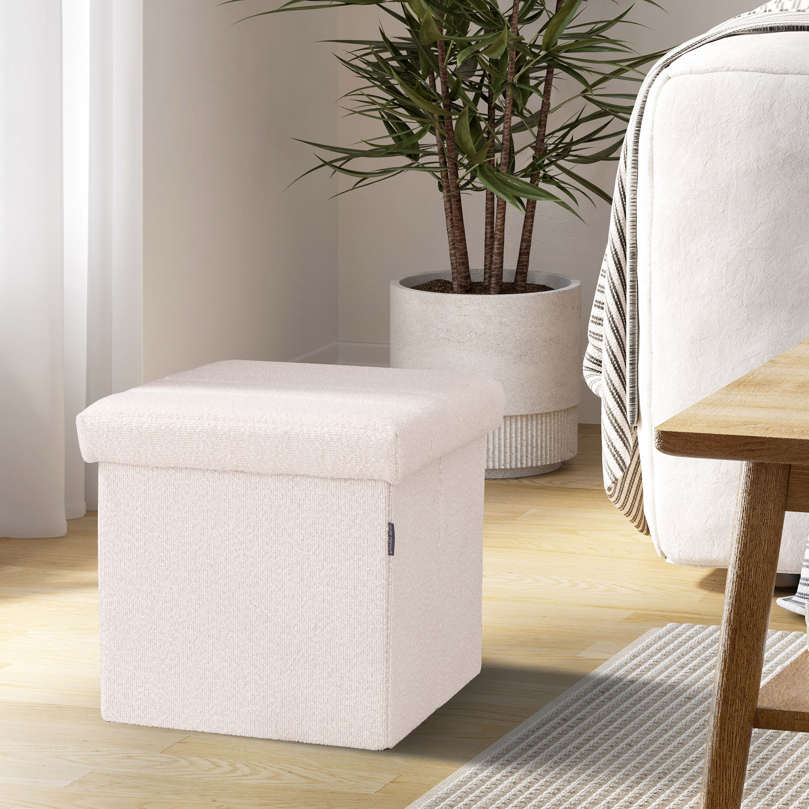 Seville Classics Storage Bench Ottoman, White Boucle - Bed